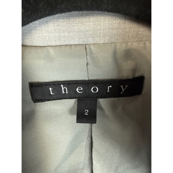 Theory Lanai Urban Light Grey Open Front Collarless Career Blazer Jacket Size 2 - Picture 3 of 10